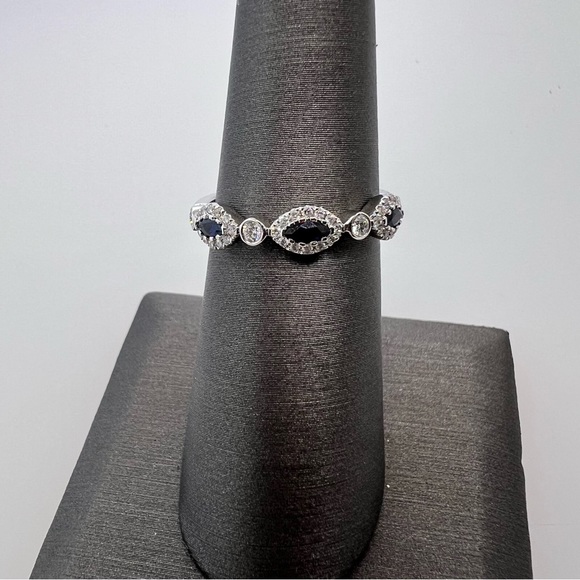 14k White Gold Diamond & Sapphire Band Ring - Picture 4 of 8